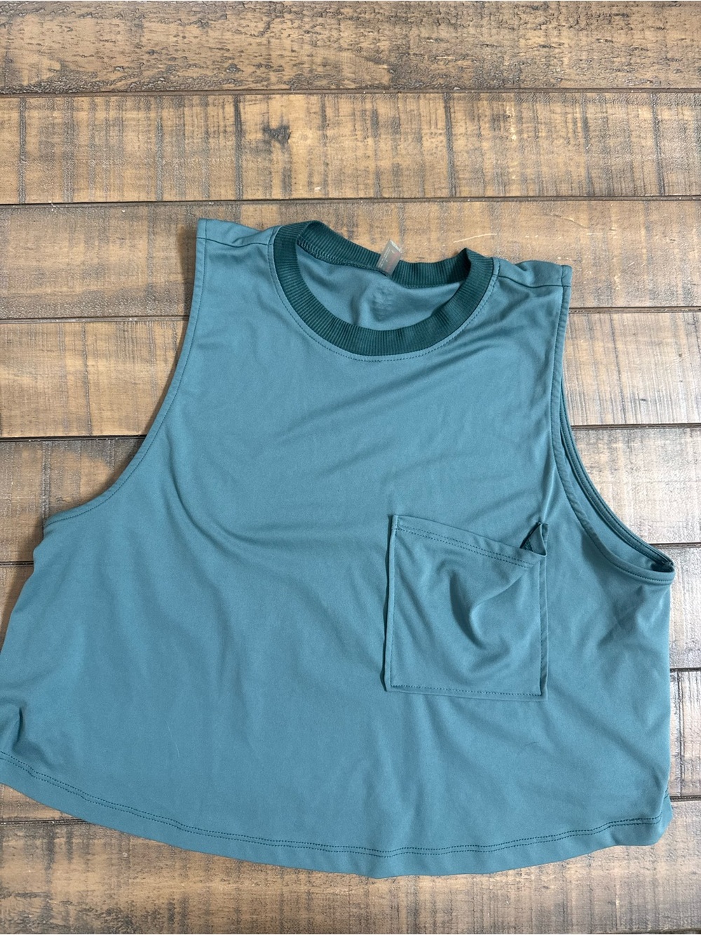 We The Free Teal Cropped Muscle Tee with Pocket